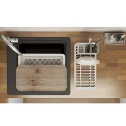 GoodHome Romesco Black Quartz Composite Rectangular 1 Bowl Composite Sink (W)511mm -Goodhome goodhome romesco black quartz composite rectangular 1 bowl composite sink w 511mm3663602791966 03bq