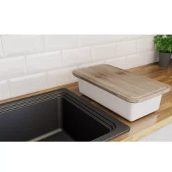 GoodHome Romesco Black Quartz Composite Rectangular 1 Bowl Composite Sink (W)511mm -Goodhome goodhome romesco black quartz composite rectangular 1 bowl composite sink w 511mm3663602791966 04bq