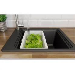GoodHome Romesco Black Quartz Composite Rectangular 1 Bowl Composite Sink (W)511mm -Goodhome goodhome romesco black quartz composite rectangular 1 bowl composite sink w 511mm3663602791966 06bq