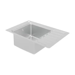 GoodHome Romesco Brushed Stainless Steel 1 Bowl Kitchen Sink With Compact Drainer (W)510mm X (L)770mm -Goodhome goodhome romesco brushed stainless steel 1 bowl kitchen sink with compact drainer w 510mm x l 770mm5059340458762 01c