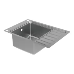 GoodHome Romesco Brushed Stainless Steel 1 Bowl Kitchen Sink With Compact Drainer (W)510mm X (L)770mm -Goodhome goodhome romesco brushed stainless steel 1 bowl kitchen sink with compact drainer w 510mm x l 770mm5059340458762 03c