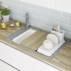 GoodHome Romesco Brushed Stainless Steel 1 Bowl Kitchen Sink With Compact Drainer (W)510mm X (L)770mm -Goodhome goodhome romesco brushed stainless steel 1 bowl kitchen sink with compact drainer w 510mm x l 770mm5059340458762 07i