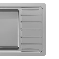 GoodHome Romesco Brushed Stainless Steel 1 Bowl Kitchen Sink With Compact Drainer (W)510mm X (L)770mm -Goodhome goodhome romesco brushed stainless steel 1 bowl kitchen sink with compact drainer w 510mm x l 770mm5059340458762 37c