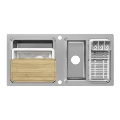 GoodHome Romesco Brushed Stainless Steel 2 Bowl Kitchen Sink With Compact Drainer (W)510mm X (L)1050mm