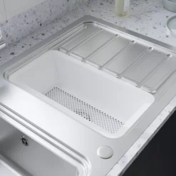 GoodHome Romesco Brushed Stainless Steel 2 Bowl Kitchen Sink With Compact Drainer (W)510mm X (L)1050mm -Goodhome goodhome romesco brushed stainless steel 2 bowl kitchen sink with compact drainer w 510mm x l 1050mm5059340458489 03i