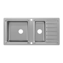 GoodHome Romesco Brushed Stainless Steel 2 Bowl Kitchen Sink With Compact Drainer (W)510mm X (L)1050mm -Goodhome goodhome romesco brushed stainless steel 2 bowl kitchen sink with compact drainer w 510mm x l 1050mm5059340458489 04c