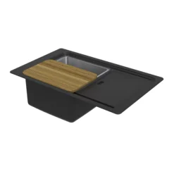 GoodHome Romesco Linea Black Granite 1 Bowl Sink & Drainer (W)515mm X (L)880mm -Goodhome goodhome romesco linea black granite 1 bowl sink drainer w 515mm x l 880mm5059340458533 01c