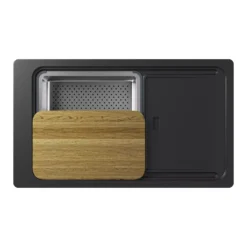 GoodHome Romesco Linea Black Granite 1 Bowl Sink & Drainer (W)515mm X (L)880mm