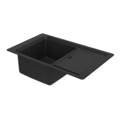 GoodHome Romesco Linea Black Granite 1 Bowl Sink & Drainer (W)515mm X (L)880mm -Goodhome goodhome romesco linea black granite 1 bowl sink drainer w 515mm x l 880mm5059340458533 03c