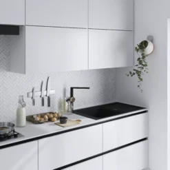 GoodHome Romesco Linea Black Granite 1 Bowl Sink & Drainer (W)515mm X (L)880mm -Goodhome goodhome romesco linea black granite 1 bowl sink drainer w 515mm x l 880mm5059340458533 05i