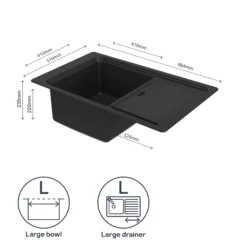 GoodHome Romesco Linea Black Granite 1 Bowl Sink & Drainer (W)515mm X (L)880mm -Goodhome goodhome romesco linea black granite 1 bowl sink drainer w 515mm x l 880mm5059340458533 71c EN