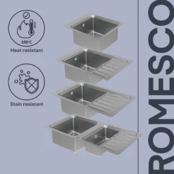 GoodHome Romesco Metallic Effect Stainless Steel Rectangular 1 Bowl Kitchen Sink (W)510mm 23 GoodHome Romesco Metallic Effect Stainless Steel Rectangular 1 Bowl Kitchen Sink (W)510mm -Goodhome goodhome romesco metallic effect stainless steel rectangular 1 bowl kitchen sink w 510mm5059340458489 75c EN