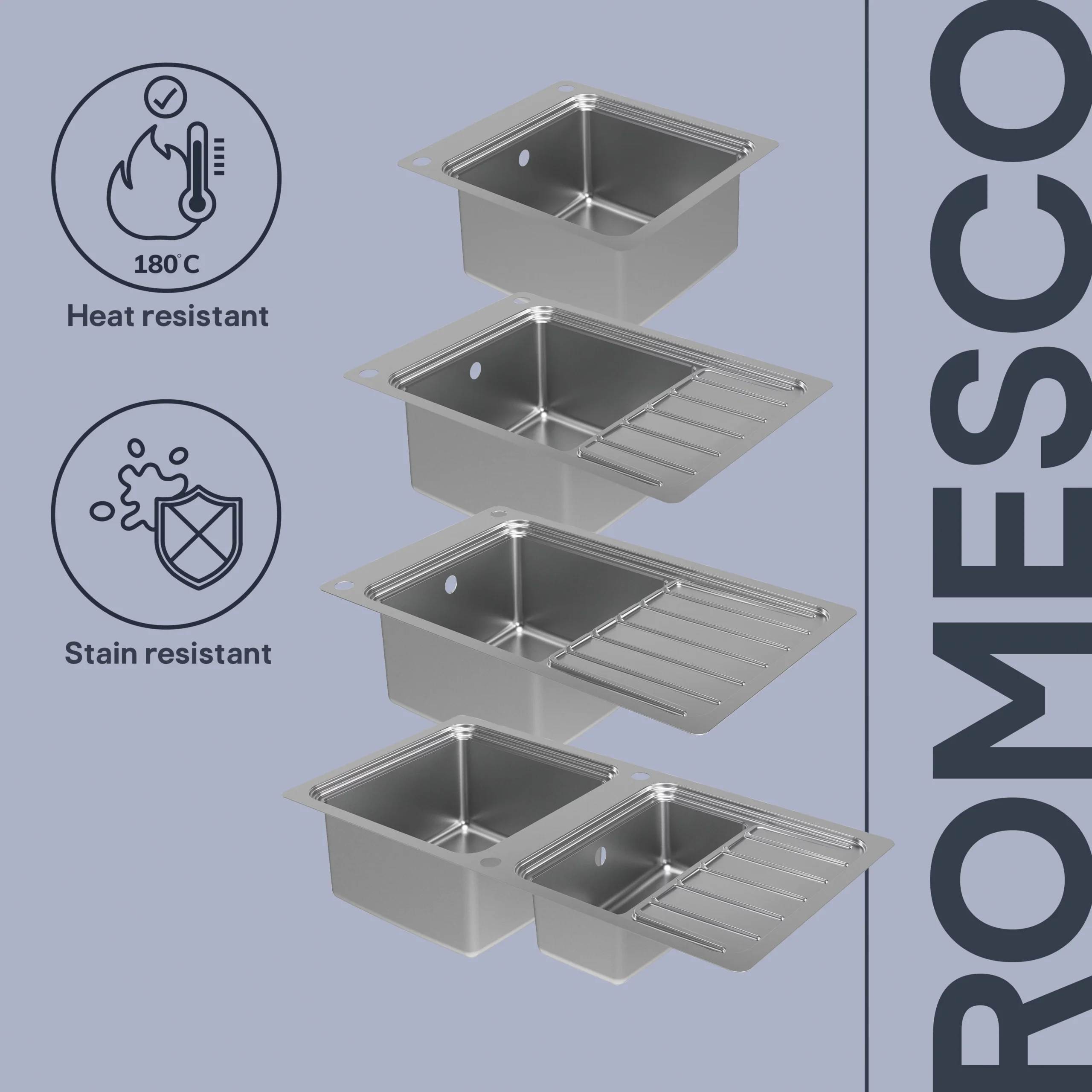 GoodHome Romesco Metallic Effect Stainless Steel Rectangular 1 Bowl Kitchen Sink (W)510mm 10 GoodHome Romesco Metallic Effect Stainless Steel Rectangular 1 Bowl Kitchen Sink (W)510mm - Image 10