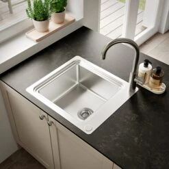 GoodHome Romesco Metallic Effect Stainless Steel Rectangular 1 Bowl Kitchen Sink (W)510mm 20 GoodHome Romesco Metallic Effect Stainless Steel Rectangular 1 Bowl Kitchen Sink (W)510mm -Goodhome goodhome romesco metallic effect stainless steel rectangular 1 bowl kitchen sink w 510mm5059340458755 01i