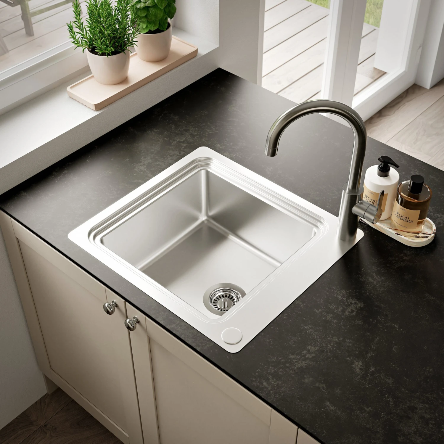 GoodHome Romesco Metallic Effect Stainless Steel Rectangular 1 Bowl Kitchen Sink (W)510mm 7 GoodHome Romesco Metallic Effect Stainless Steel Rectangular 1 Bowl Kitchen Sink (W)510mm - Image 7