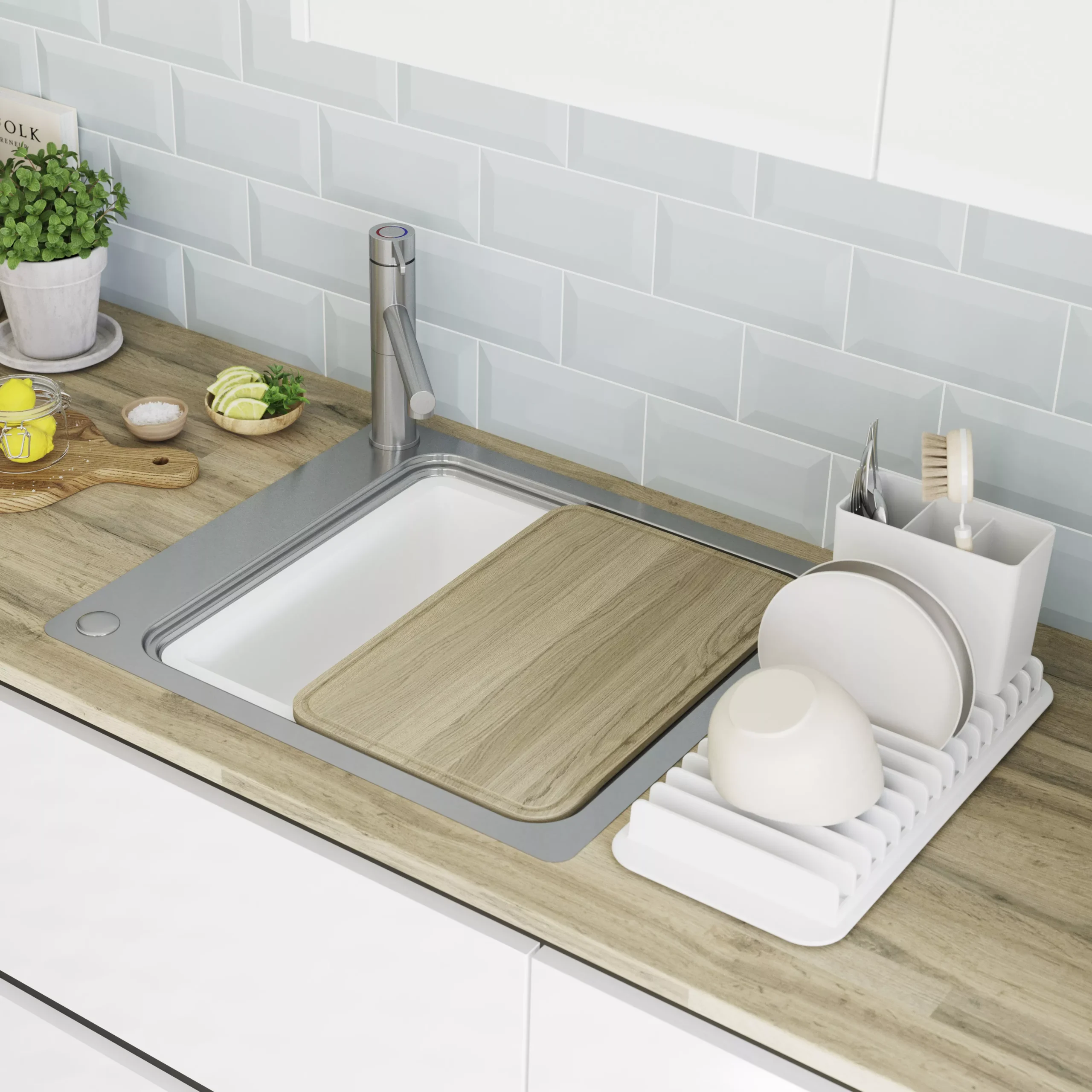 GoodHome Romesco Metallic Effect Stainless Steel Rectangular 1 Bowl Kitchen Sink (W)510mm 14 GoodHome Romesco Metallic Effect Stainless Steel Rectangular 1 Bowl Kitchen Sink (W)510mm - Image 14