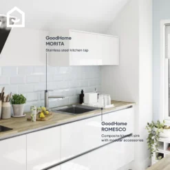 GoodHome Romesco Metallic Effect Stainless Steel Rectangular 1 Bowl Kitchen Sink (W)510mm 22 GoodHome Romesco Metallic Effect Stainless Steel Rectangular 1 Bowl Kitchen Sink (W)510mm -Goodhome goodhome romesco metallic effect stainless steel rectangular 1 bowl kitchen sink w 510mm5059340458755 45i EN