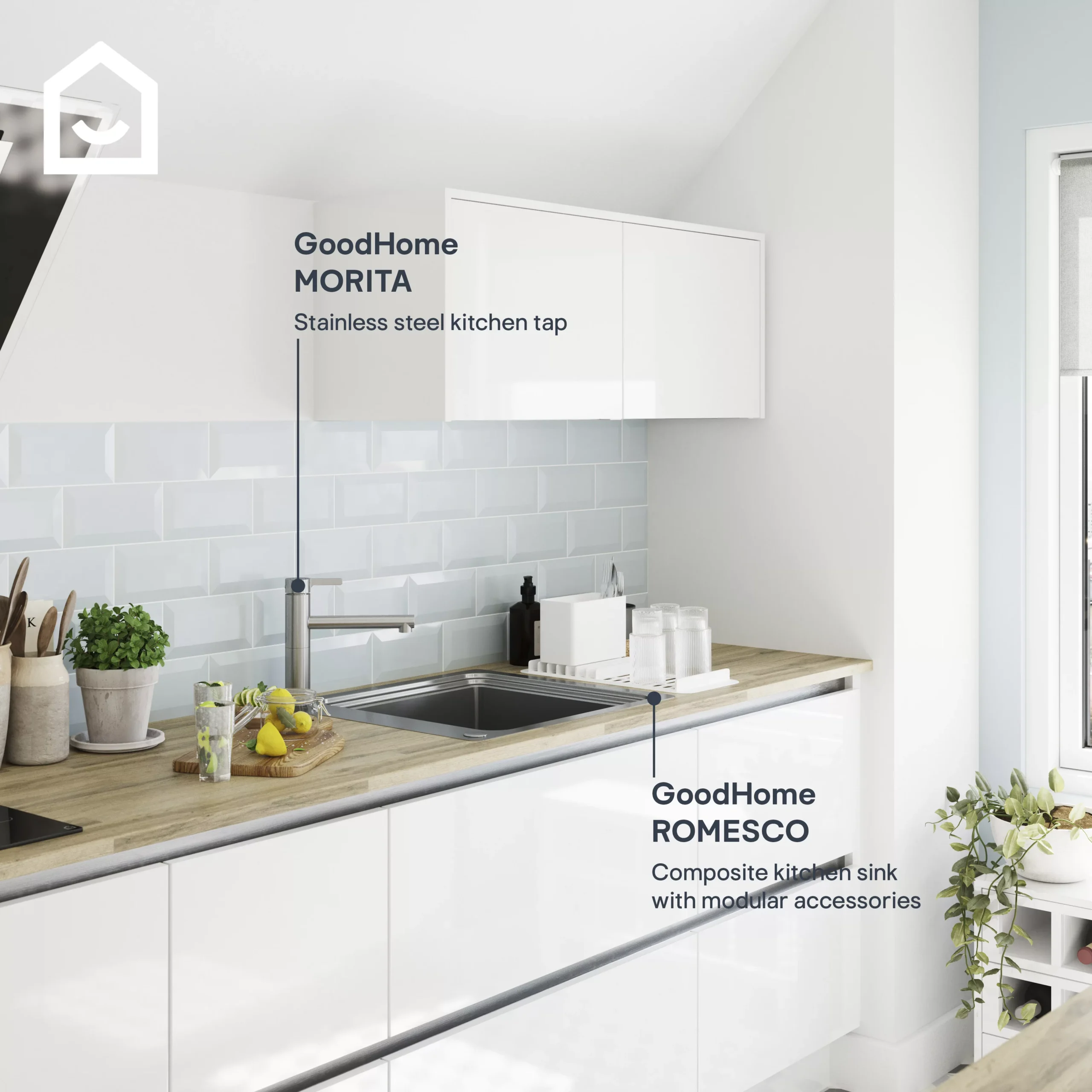 GoodHome Romesco Metallic Effect Stainless Steel Rectangular 1 Bowl Kitchen Sink (W)510mm 9 GoodHome Romesco Metallic Effect Stainless Steel Rectangular 1 Bowl Kitchen Sink (W)510mm - Image 9