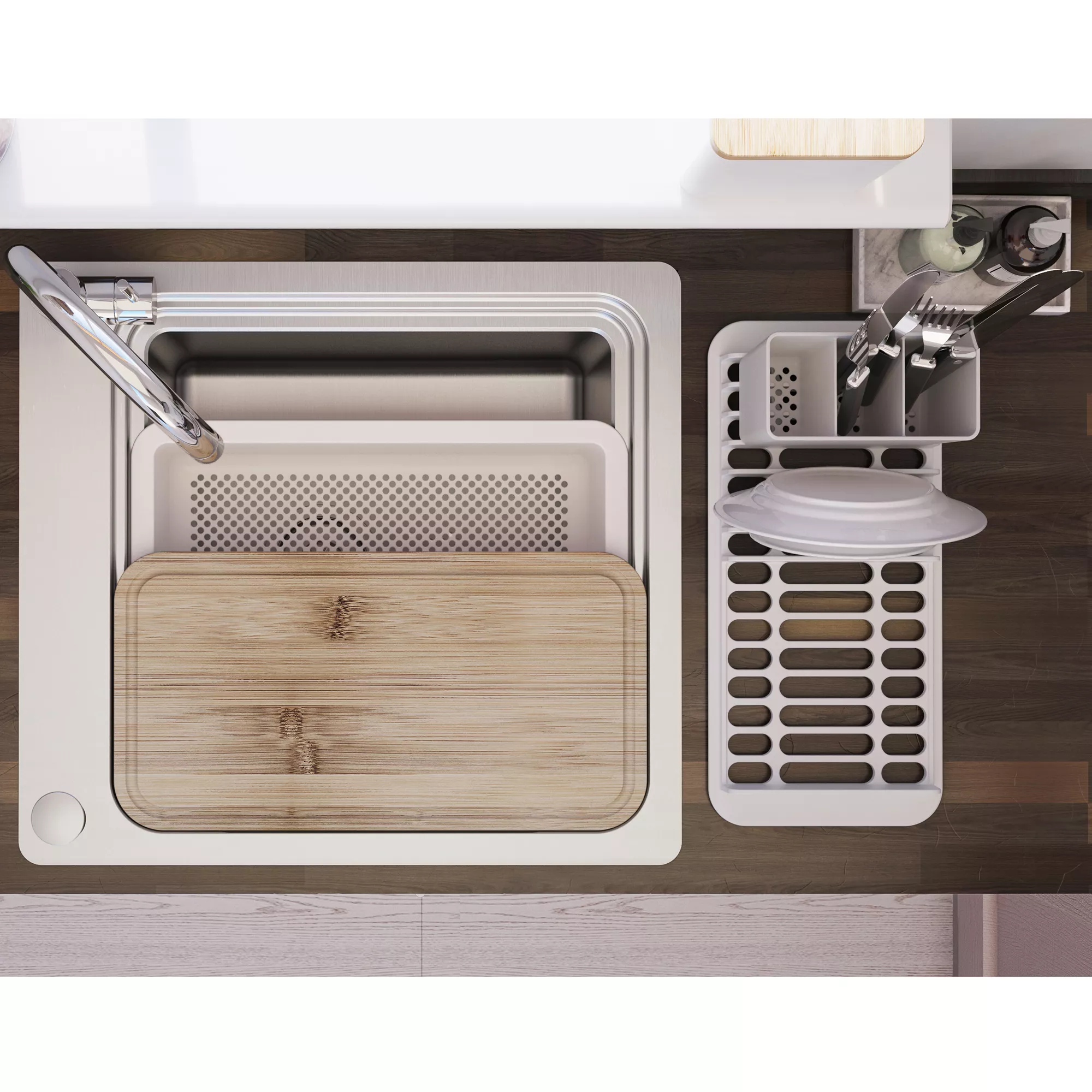 GoodHome Romesco Stainless Steel Rectangular 1 Bowl Sink (W)511mm 3 GoodHome Romesco Stainless Steel Rectangular 1 Bowl Sink (W)511mm - Image 3