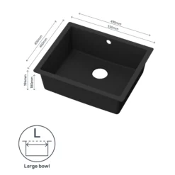 GoodHome Sorrel Black Composite Quartz 1 Bowl Kitchen Sink (W)550mm X (L)460mm -Goodhome goodhome sorrel black composite quartz 1 bowl kitchen sink w 550mm x l 460mm5059340458410 71c EN