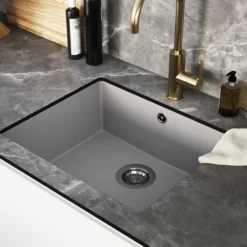 GoodHome Sorrel Grey Composite Quartz 1 Bowl Kitchen Sink (W)550mm X (L)460mm -Goodhome goodhome sorrel grey composite quartz 1 bowl kitchen sink w 550mm x l 460mm5059340458434 04i