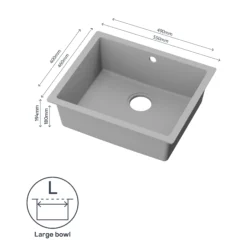 GoodHome Sorrel Grey Composite Quartz 1 Bowl Kitchen Sink (W)550mm X (L)460mm -Goodhome goodhome sorrel grey composite quartz 1 bowl kitchen sink w 550mm x l 460mm5059340458434 71c EN