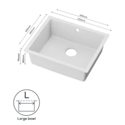 GoodHome Sorrel White Composite Quartz 1 Bowl Kitchen Sink (W)550mm X (L)460mm -Goodhome goodhome sorrel white composite quartz 1 bowl kitchen sink w 550mm x l 460mm5059340458427 71c EN