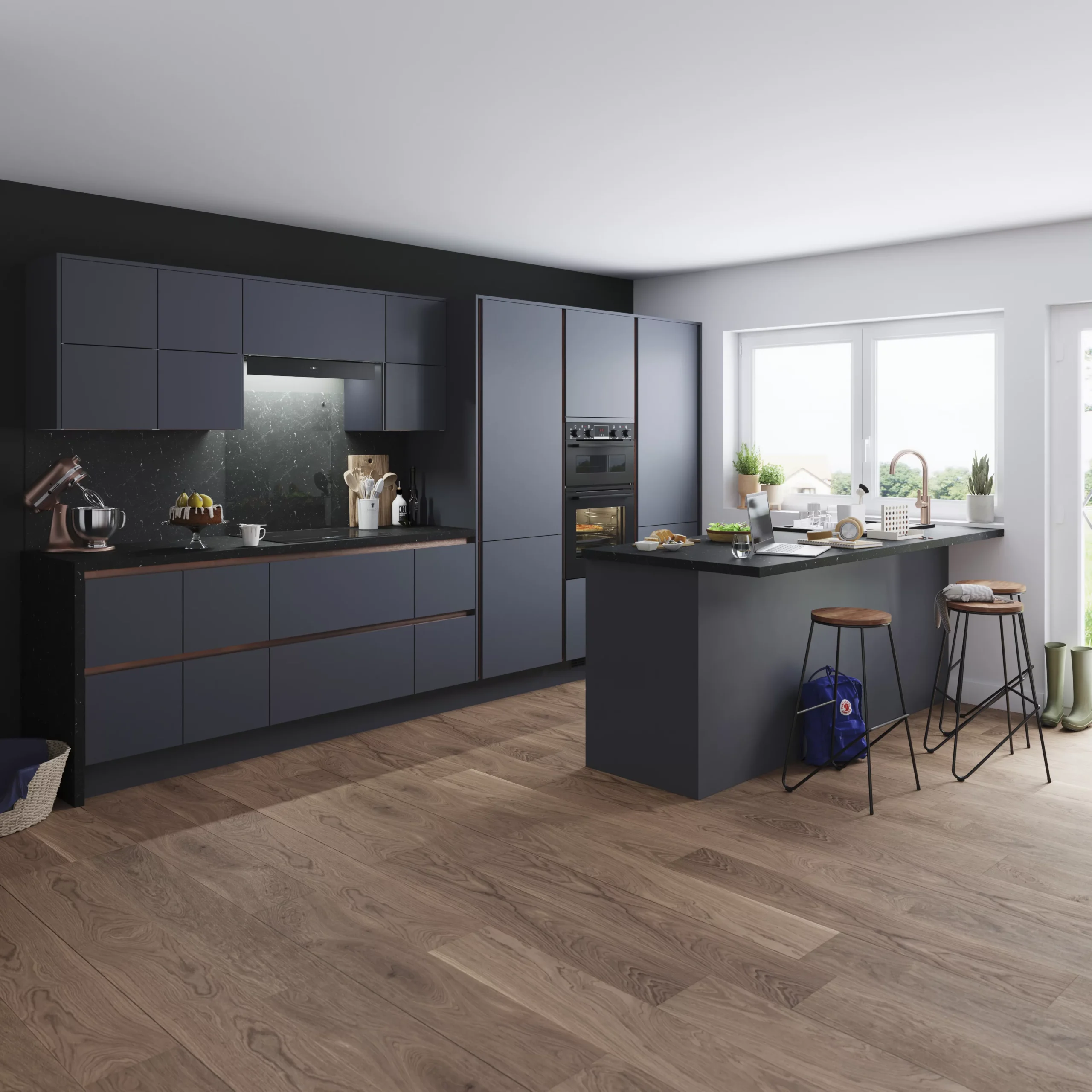 GoodHome Stevia & Garcinia Innovo Handleless Gloss Midnight Blue Slab End Panel (H)715mm (W)595mm 3 GoodHome Stevia & Garcinia Innovo Handleless Gloss Midnight Blue Slab End Panel (H)715mm (W)595mm - Image 3