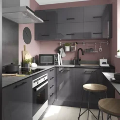 GoodHome Stevia Gloss Anthracite Slab Base Kitchen Cabinet (W)400mm (H)720mm -Goodhome goodhome stevia gloss anthracite slab base kitchen cabinet w 400mm h 720mm5059340702575 04i bq