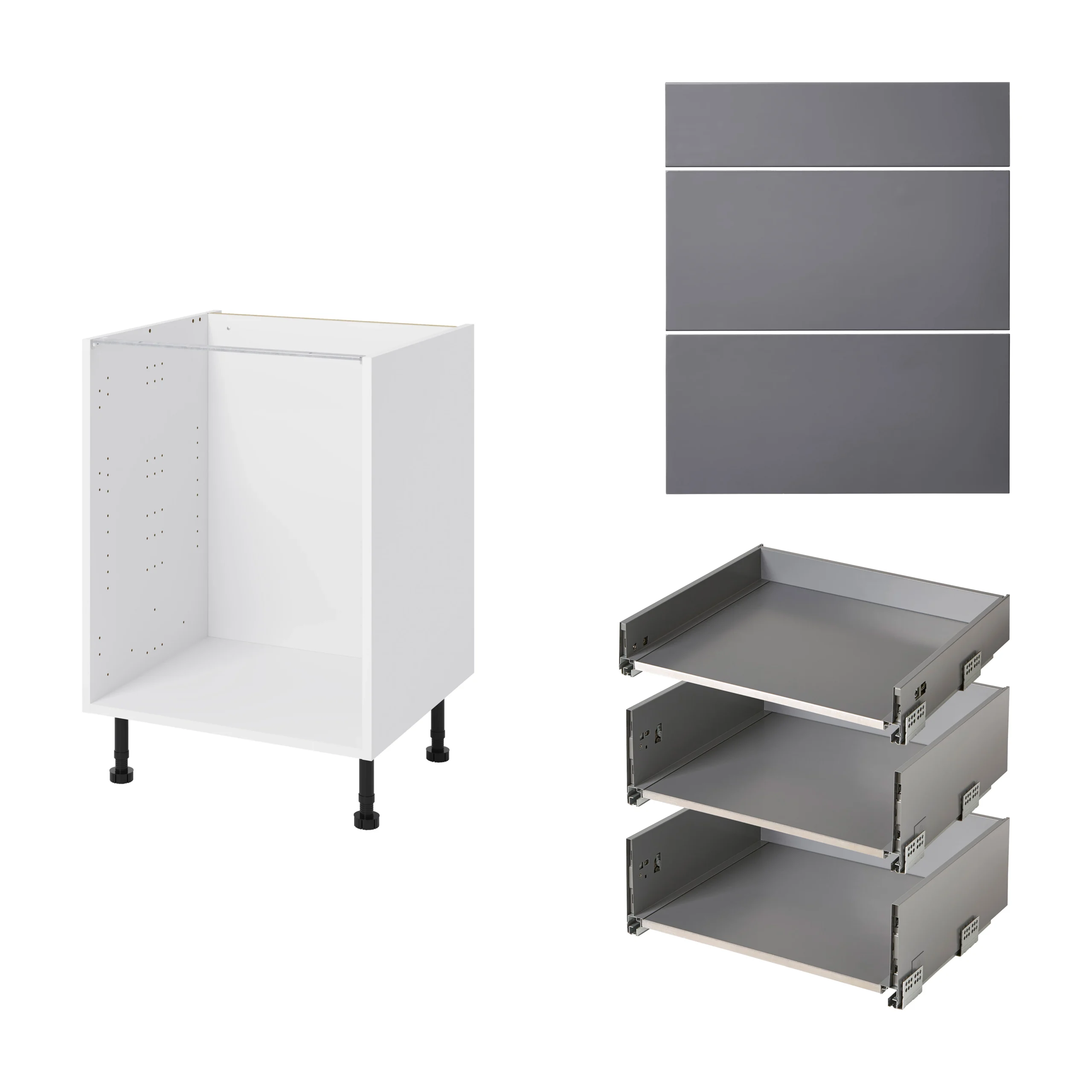 GoodHome Stevia Gloss Anthracite Slab Base Kitchen Cabinet (W)600mm (H)720mm 3 GoodHome Stevia Gloss Anthracite Slab Base Kitchen Cabinet (W)600mm (H)720mm - Image 3