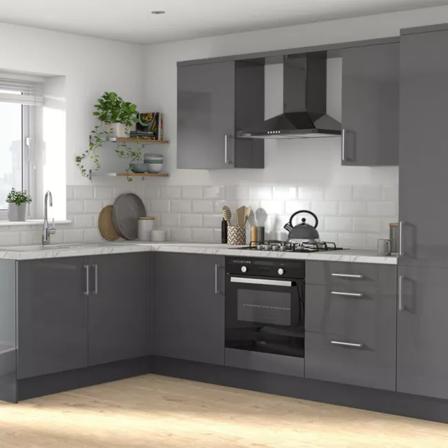 GoodHome Stevia Gloss Anthracite Slab Base Kitchen Cabinet (W)600mm (H)720mm 5 GoodHome Stevia Gloss Anthracite Slab Base Kitchen Cabinet (W)600mm (H)720mm - Image 5