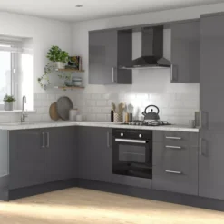 GoodHome Stevia Gloss Anthracite Slab Wall Kitchen Cabinet (W)500mm (H)720mm -Goodhome goodhome stevia gloss anthracite slab wall kitchen cabinet w 500mm h 720mm5059340702575 05i bq