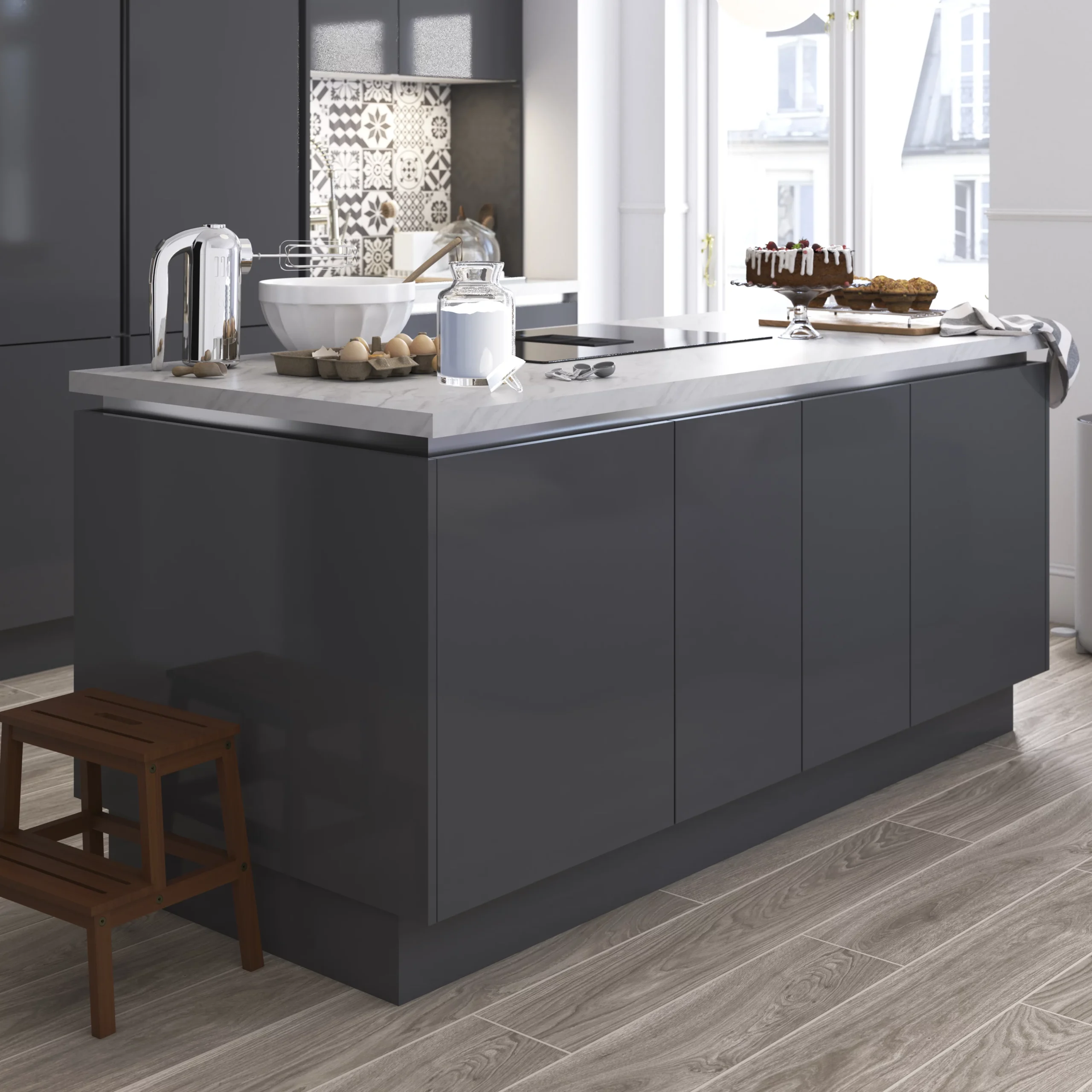 GoodHome Stevia Innovo Handleless Gloss Anthracite Slab Standard Corner Post, (W)48mm (H)715mm 2 GoodHome Stevia Innovo Handleless Gloss Anthracite Slab Standard Corner Post, (W)48mm (H)715mm - Image 2